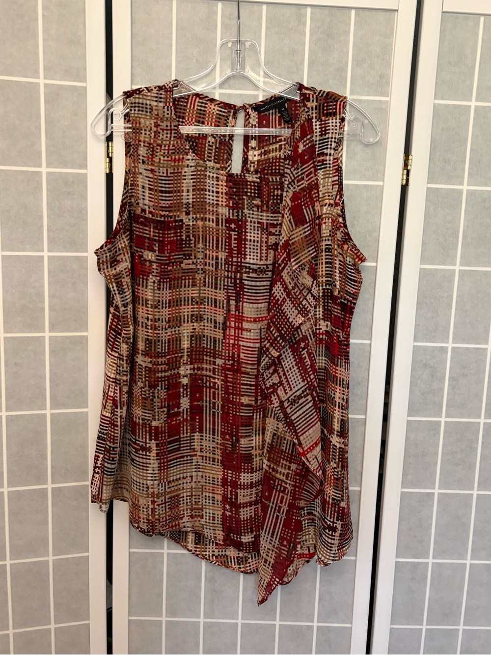 White House Black Market Red Multi Plaid Sleeveless Tunic